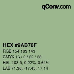颜色代码: HEX #9AB78F | qconv.com