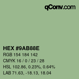 Color code: HEX #9AB88E | qconv.com