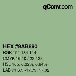 Farbcode: HEX #9AB890 | qconv.com