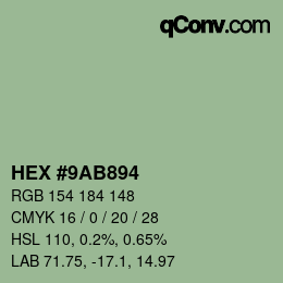 Código de color: HEX #9AB894 | qconv.com