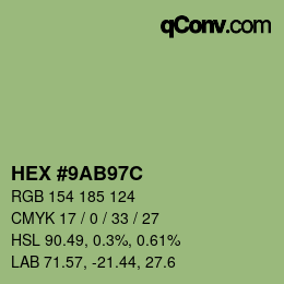 Color code: HEX #9AB97C | qconv.com