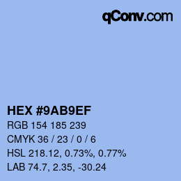 颜色代码: HEX #9AB9EF | qconv.com