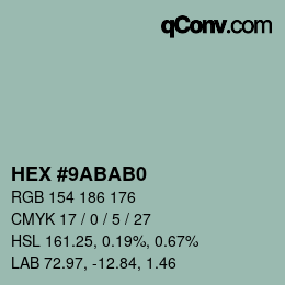 カラーコード: HEX #9ABAB0 | qconv.com