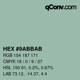 Color code: HEX #9ABBAB | qconv.com