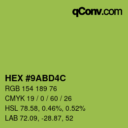 Color code: HEX #9ABD4C | qconv.com