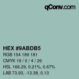 颜色代码: HEX #9ABDB5 | qconv.com