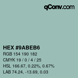 Color code: HEX #9ABEB6 | qconv.com