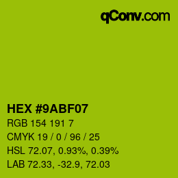 颜色代码: HEX #9ABF07 | qconv.com