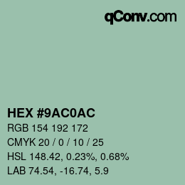 カラーコード: HEX #9AC0AC | qconv.com