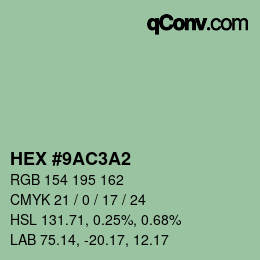颜色代码: HEX #9AC3A2 | qconv.com