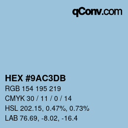 颜色代码: HEX #9AC3DB | qconv.com