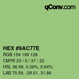 Color code: HEX #9AC77E | qconv.com