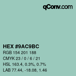Color code: HEX #9AC9BC | qconv.com