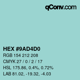 カラーコード: HEX #9AD4D0 | qconv.com