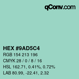 カラーコード: HEX #9AD5C4 | qconv.com