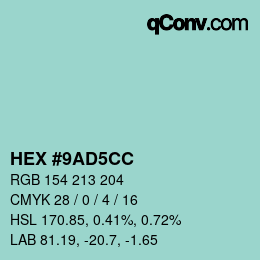 カラーコード: HEX #9AD5CC | qconv.com