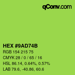 Color code: HEX #9AD74B | qconv.com