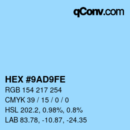 カラーコード: HEX #9AD9FE | qconv.com