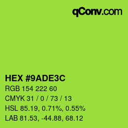 Color code: HEX #9ADE3C | qconv.com