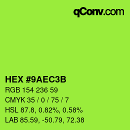 Color code: HEX #9AEC3B | qconv.com