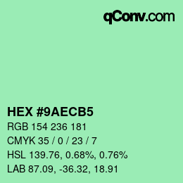 カラーコード: HEX #9AECB5 | qconv.com