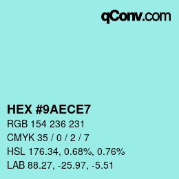 Color code: HEX #9AECE7 | qconv.com