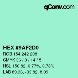 カラーコード: HEX #9AF2D0 | qconv.com