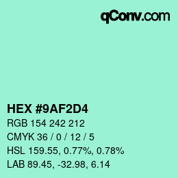 Color code: HEX #9AF2D4 | qconv.com