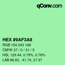 Color code: HEX #9AF3A8 | qconv.com