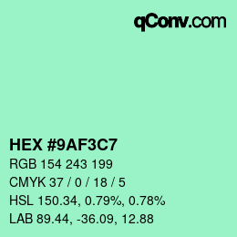 カラーコード: HEX #9AF3C7 | qconv.com