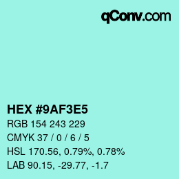 Farbcode: HEX #9AF3E5 | qconv.com