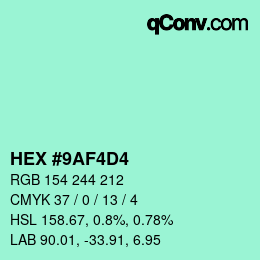 Color code: HEX #9AF4D4 | qconv.com