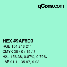 Color code: HEX #9AF8D3 | qconv.com