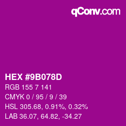 カラーコード: HEX #9B078D | qconv.com