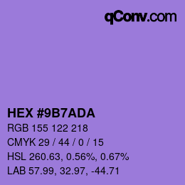 カラーコード: HEX #9B7ADA | qconv.com
