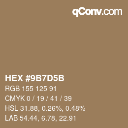 颜色代码: HEX #9B7D5B | qconv.com
