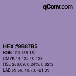 颜色代码: HEX #9B87B5 | qconv.com