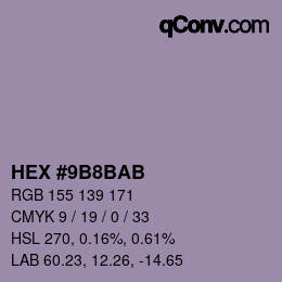 Color code: HEX #9B8BAB | qconv.com