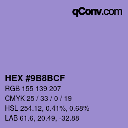 Farbcode: HEX #9B8BCF | qconv.com