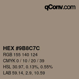 Color code: HEX #9B8C7C | qconv.com