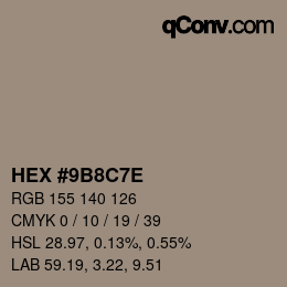 Color code: HEX #9B8C7E | qconv.com