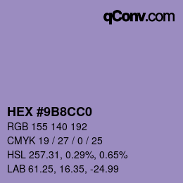 Farbcode: HEX #9B8CC0 | qconv.com