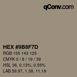 Color code: HEX #9B8F7D | qconv.com