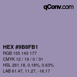 Color code: HEX #9B8FB1 | qconv.com