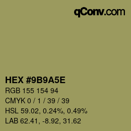 Color code: HEX #9B9A5E | qconv.com