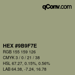 Color code: HEX #9B9F7E | qconv.com
