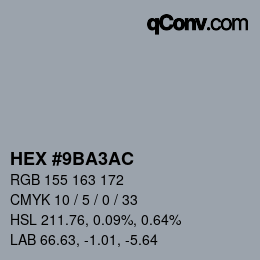 Color code: HEX #9BA3AC | qconv.com
