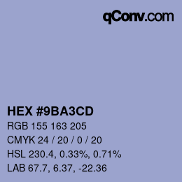 カラーコード: HEX #9BA3CD | qconv.com
