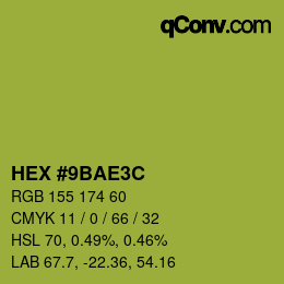 Color code: HEX #9BAE3C | qconv.com