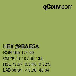 Color code: HEX #9BAE5A | qconv.com